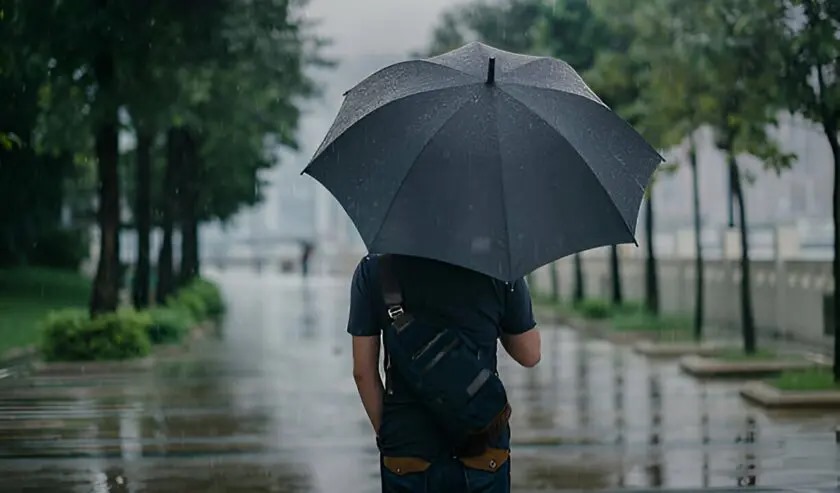 orang membawa payung saat hujan